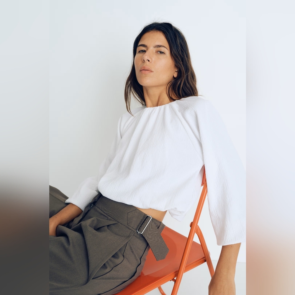 H&M Baloon-Sleeved Crinkled White Blouse Top Med. SOLD OUT